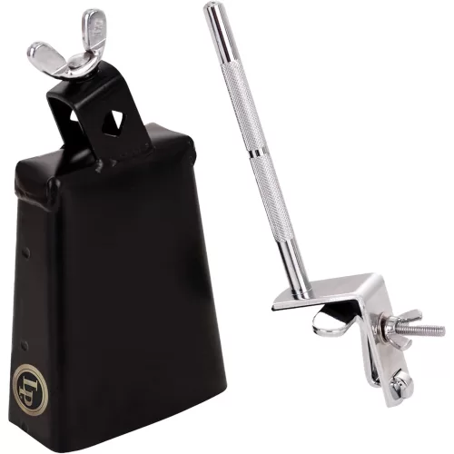 Latin Percussion City Cowbell con soporte (LP20NY-K), plata, negro