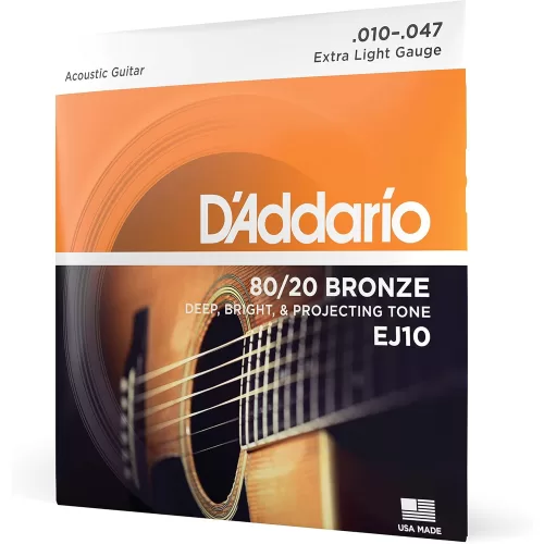 D'Addario Cuerdas de guitarra acústica de bronce EJ10, extra ligeras, 10-47