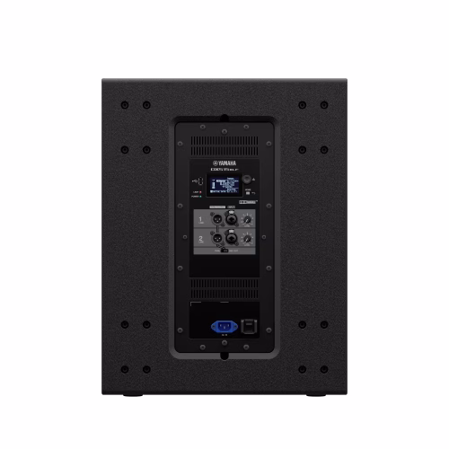Interfaz digital del subwoofer Yamaha DXS15XLF para configuración de Crossover y Delay