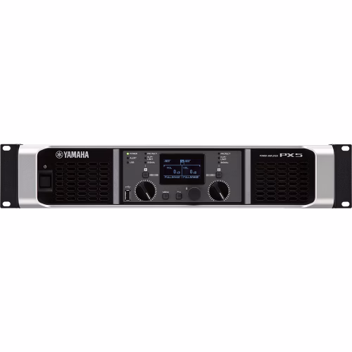 Amplificador Yamaha PX5 con controles digitales y pantalla LCD para gestión de audio