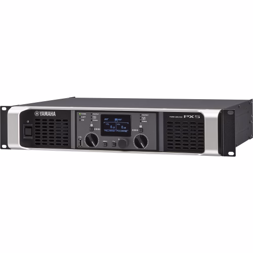 Amplificador Yamaha PX5 con controles digitales y pantalla LCD para gestión de audio