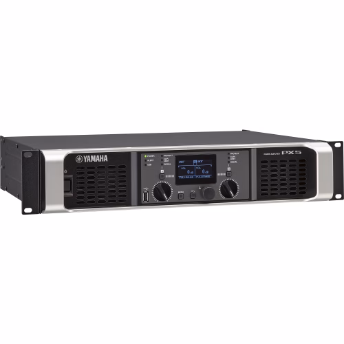Amplificador Yamaha PX5 con controles digitales y pantalla LCD para gestión de audio