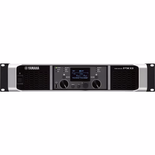 Amplificador Yamaha PX8 con pantalla LCD y controles de navegación DSP