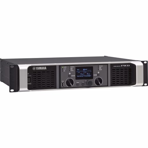 Amplificador Yamaha PX8 con pantalla LCD y controles de navegación DSP