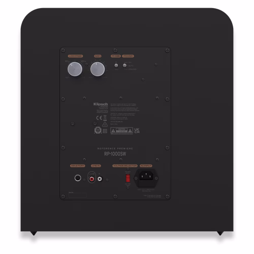 Panel trasero del Klipsch RP‑1000SW con controles de audio