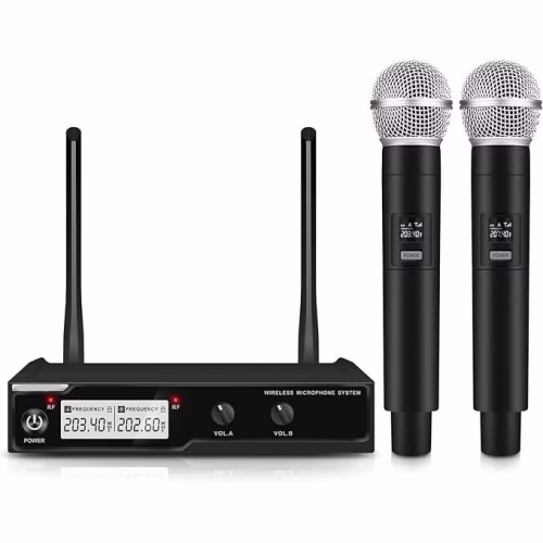 Sistema inalámbrico VHF ACID con 2 micrófonos de mano vista frontal